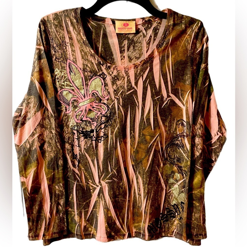 Mossy Oak Sublimation Tee, Pink, Camo, Graphic, Hunting, Camping, Sz L